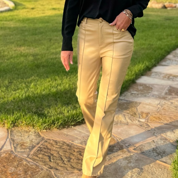 NWT Tan Faux Leather Pleather Pants - Picture 2 of 3